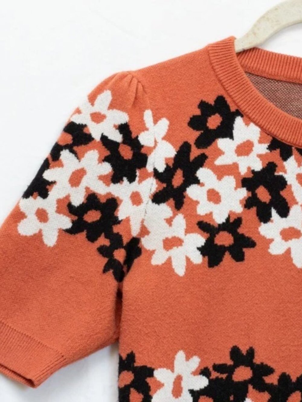 Anthropologie Maeve Retro Floral Spring Sweater Top Puff Short Sleeve Stretch S - Picture 2 of 10